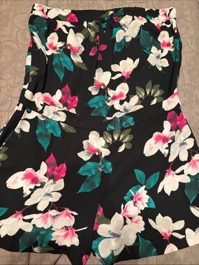 1. State Black Strapless Romper with Teal and Pink Floral Accents